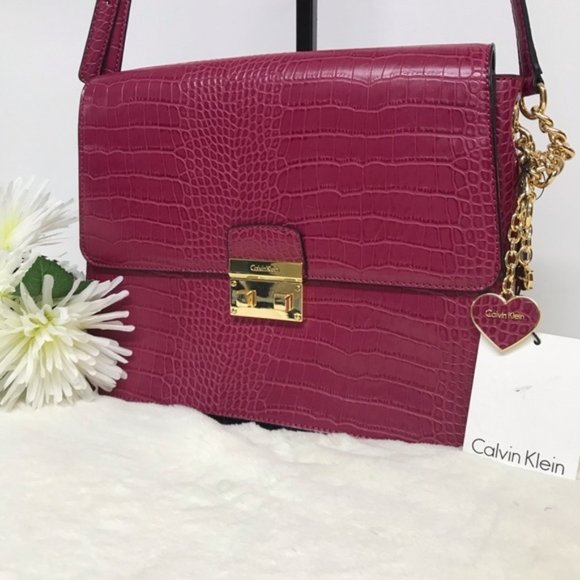 CK Calvin Klein Red Maroon Purse Satchel Pom NEW - Picture 2 of 7